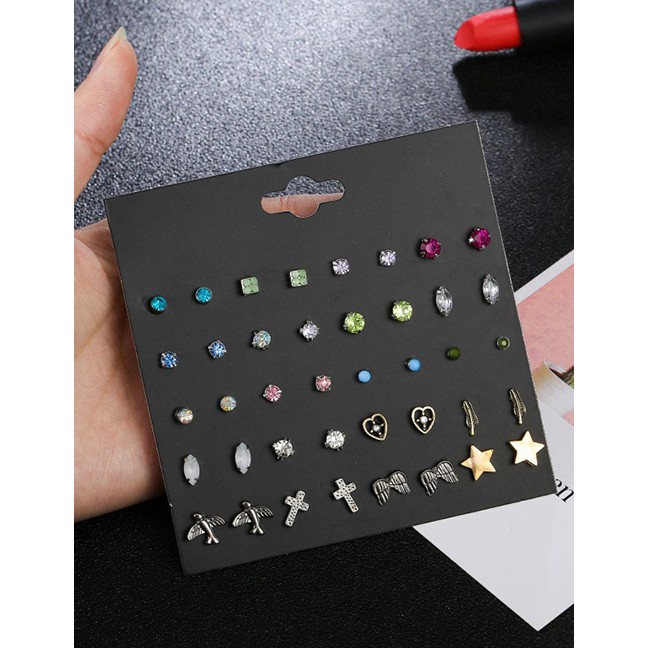 LRC Anting Set Fashion Multi-color Star Shape Decorated Earrings F14599