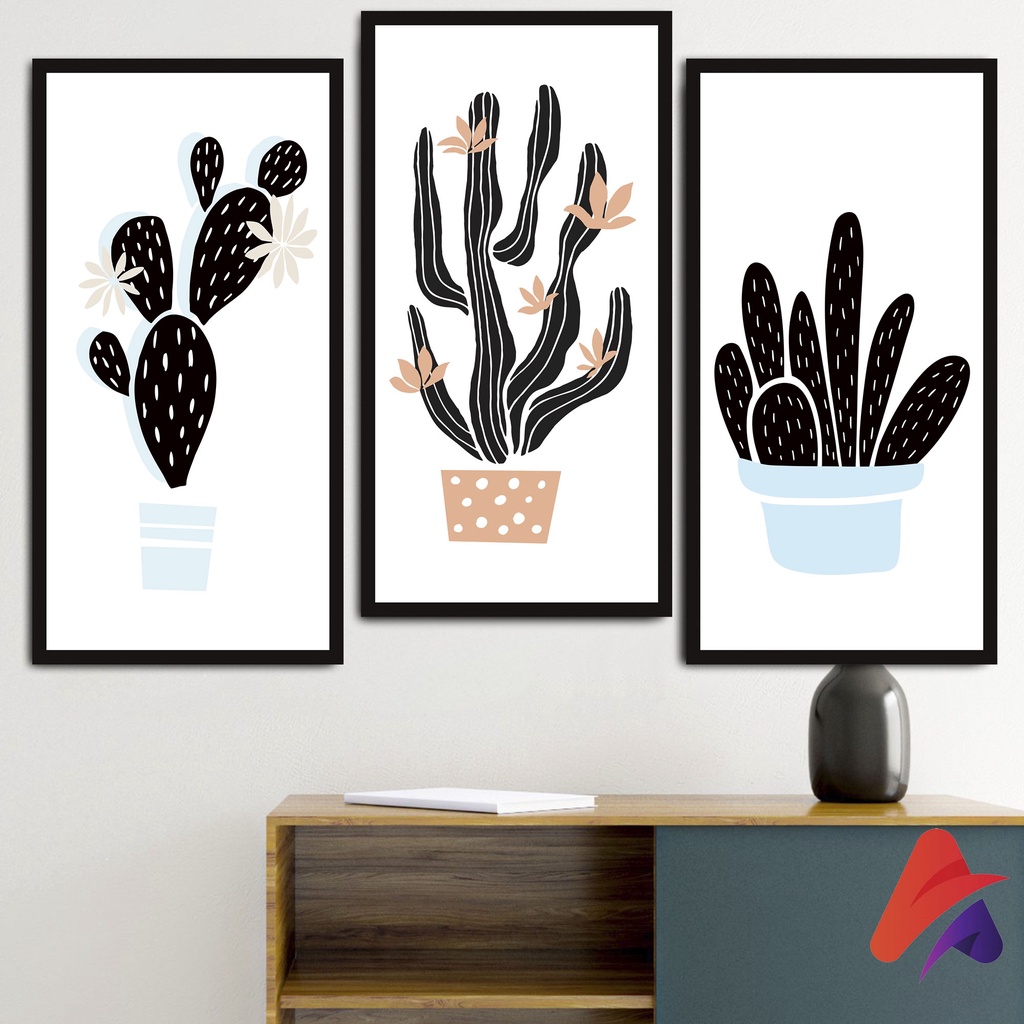 HIASAN DINDING KAKTUS CACTUS AESTHETIC MINIMALIS (15X30 CM) ABSTRAK BUNGA WALL DECOR HIASAN DINDING KAMAR PAJANGAN RUANGAN POSTER KAYU GAMBAR BUNGA ABSTRAK