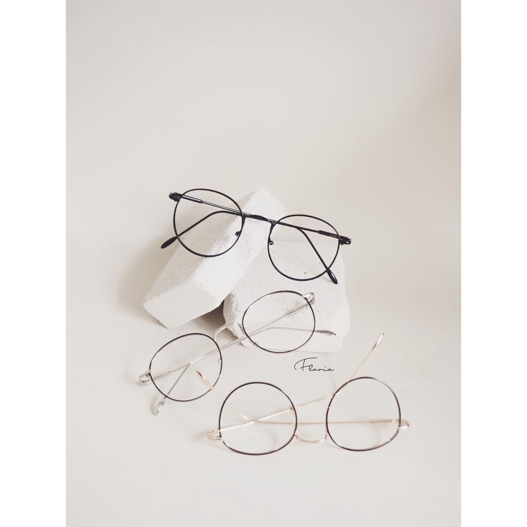 Flavia Eyewear - Kacamata Ursula Round Steel (custom minus, photochromic, blueray, bluechromic dan photobrown)