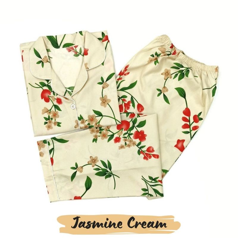 Baju Tidur Wanita | Piyama Wanita Kekinian | Oneset Setelan Wanita Bahan Katun Polymicro Bebas Pilih Motif-Jasmine Cream
