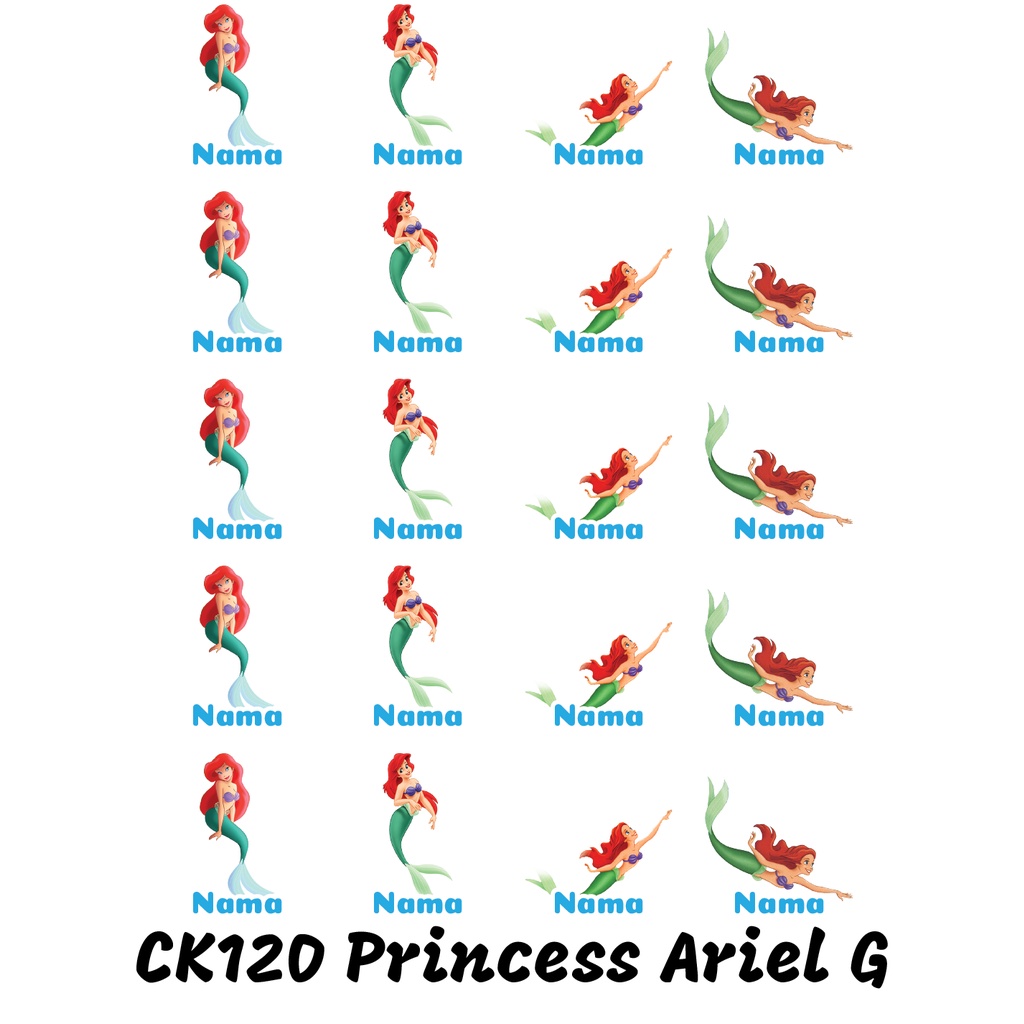 

Sticker Nama Cutting Label Waterproof Tahan Air Princess Ariel G CK120