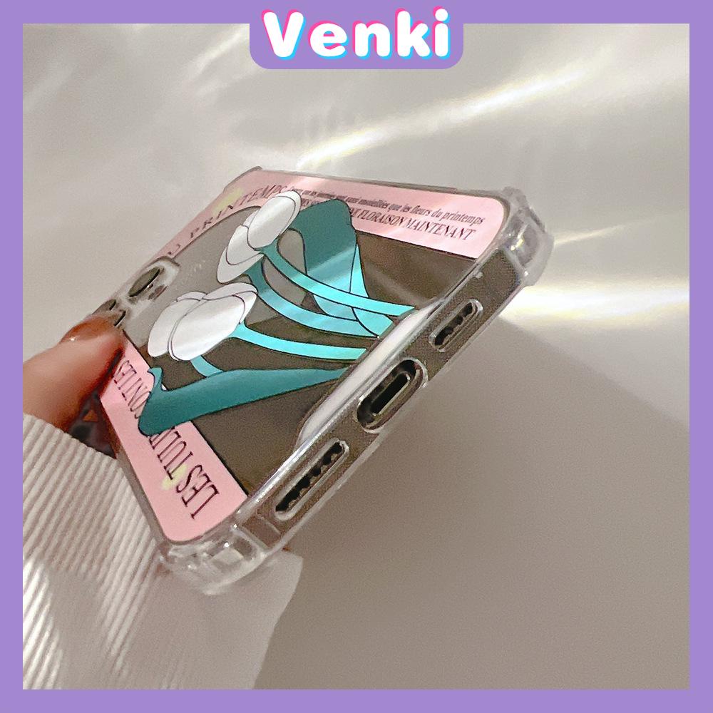 iPhone Case Acrylic Mirror Airbag Shockproof Protection Camera Cute Pink Tulip Flower Compatible For iPhone 11 iPhone 13 Pro Max iPhone 12 Pro Max iPhone 7 Plus iPhone x xr xs max