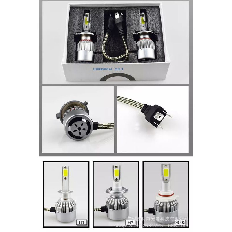 Sepasang Lampu Mobil Led Cob Soket H4 36W Headlamp Hi-Lo C6 Super Bright Kaki 3 Lampu Depan Utama