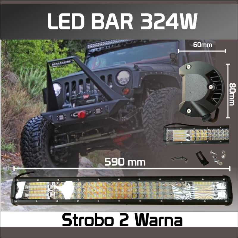 Lampu LED Bar Offroad 324W 59cm 2 Warna 12-24V