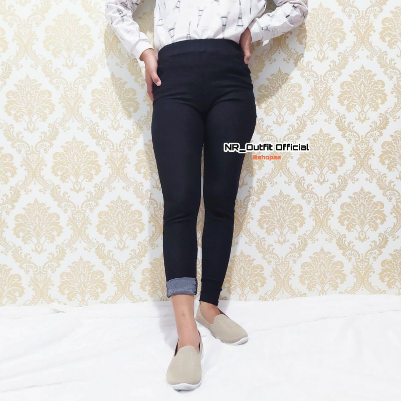 Celana Legging Denim Panjang Lejing Jeans Stretch Leging pinggang karet Loggo NR_Outfit Official COD