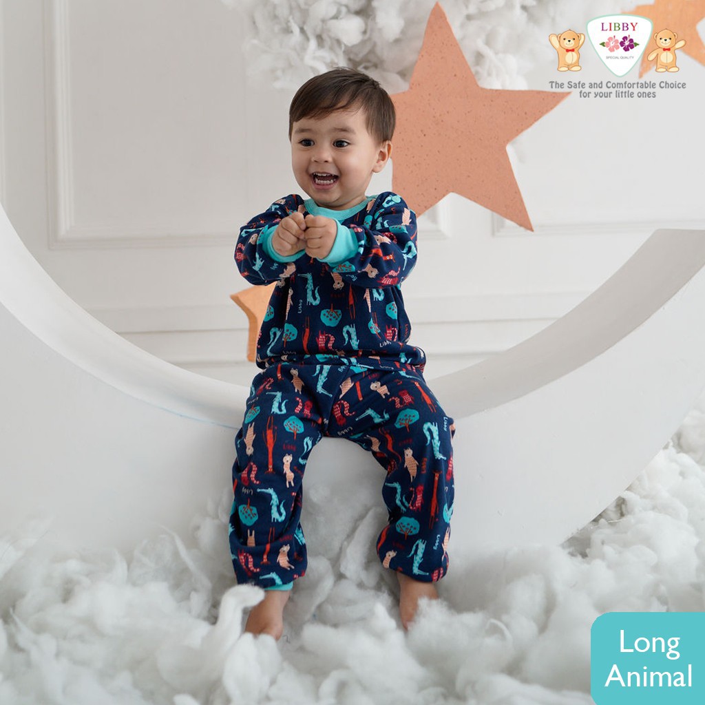 Libby Baju Bayi Setelan Oblong Panjang Celana Panjang Motif Animal Wildness