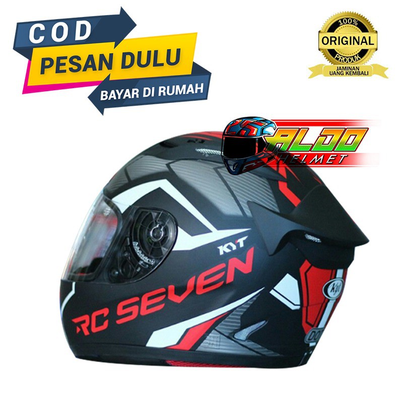 KYT RC SEVEN FULL FACE HELM KYT RC 7 MOTIF RC7 SERIES #18 BLACK DOFF RED