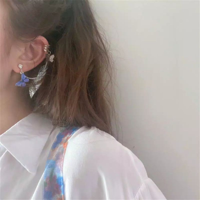 【1 pc 】Anting Pejantan Kupu-kupu Warna-warni / Fashion Wanita / Clip / Stud