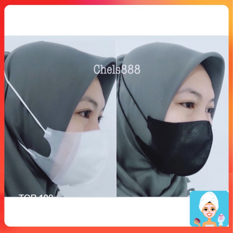 [ML] MASKER DUCKBILL HIJAB HITAM PUTIH DEWASA ALKINDO 3PLY EARLOOP MEDIS ORIGINAL KEMENKES FACE MASK