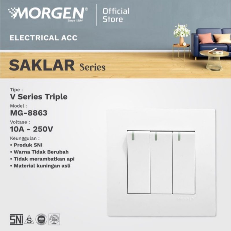 Morgen IB Saklar Triple Tripel isi 3 Gang MG-8863 V series SNI Tanpa Cakram Vivace
