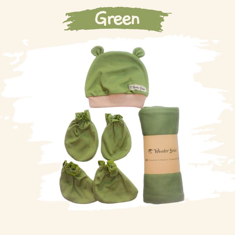 bedong set topi sarung tangan kaki wonderbebe