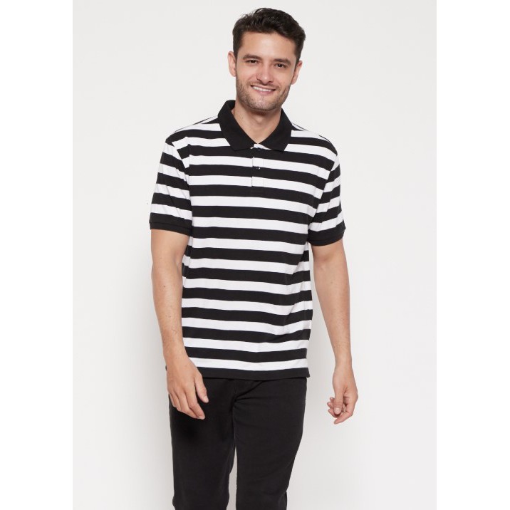 The-Fahrenheit Faded Glory Striped Polo Man Shirt - Black