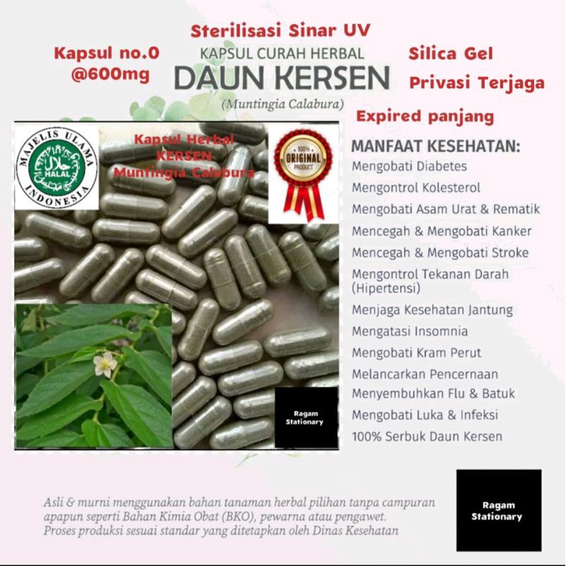 Jual Kapsul Bubuk Daun Kersen Herbal Jamu Obat Curah 100 Butir | Shopee ...