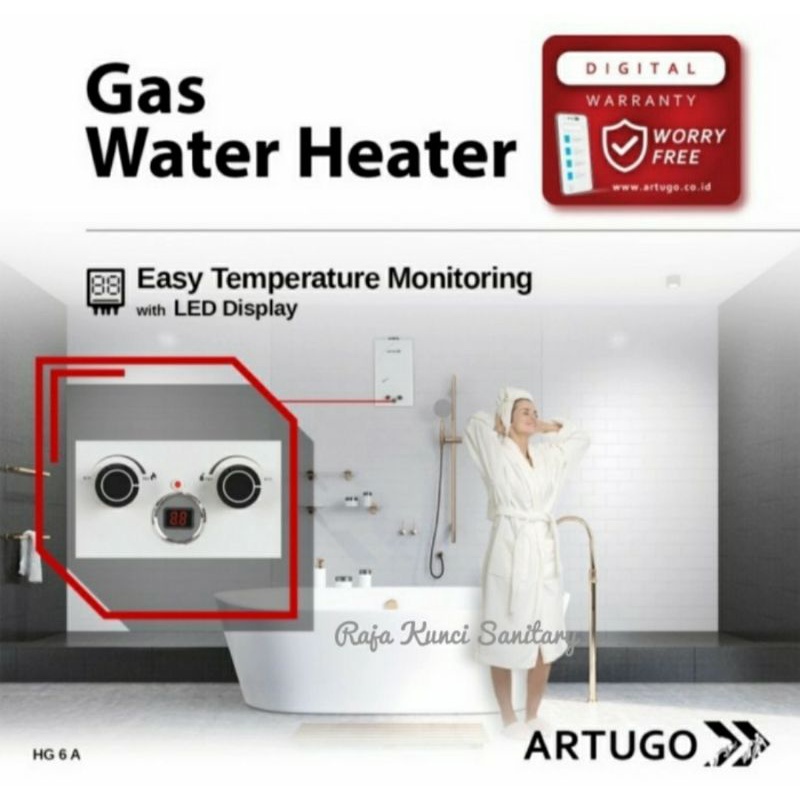 Water Heater Gas ARTUGO HG 6 A/HG 6 B/Pemanas Air Gas 6 Liter