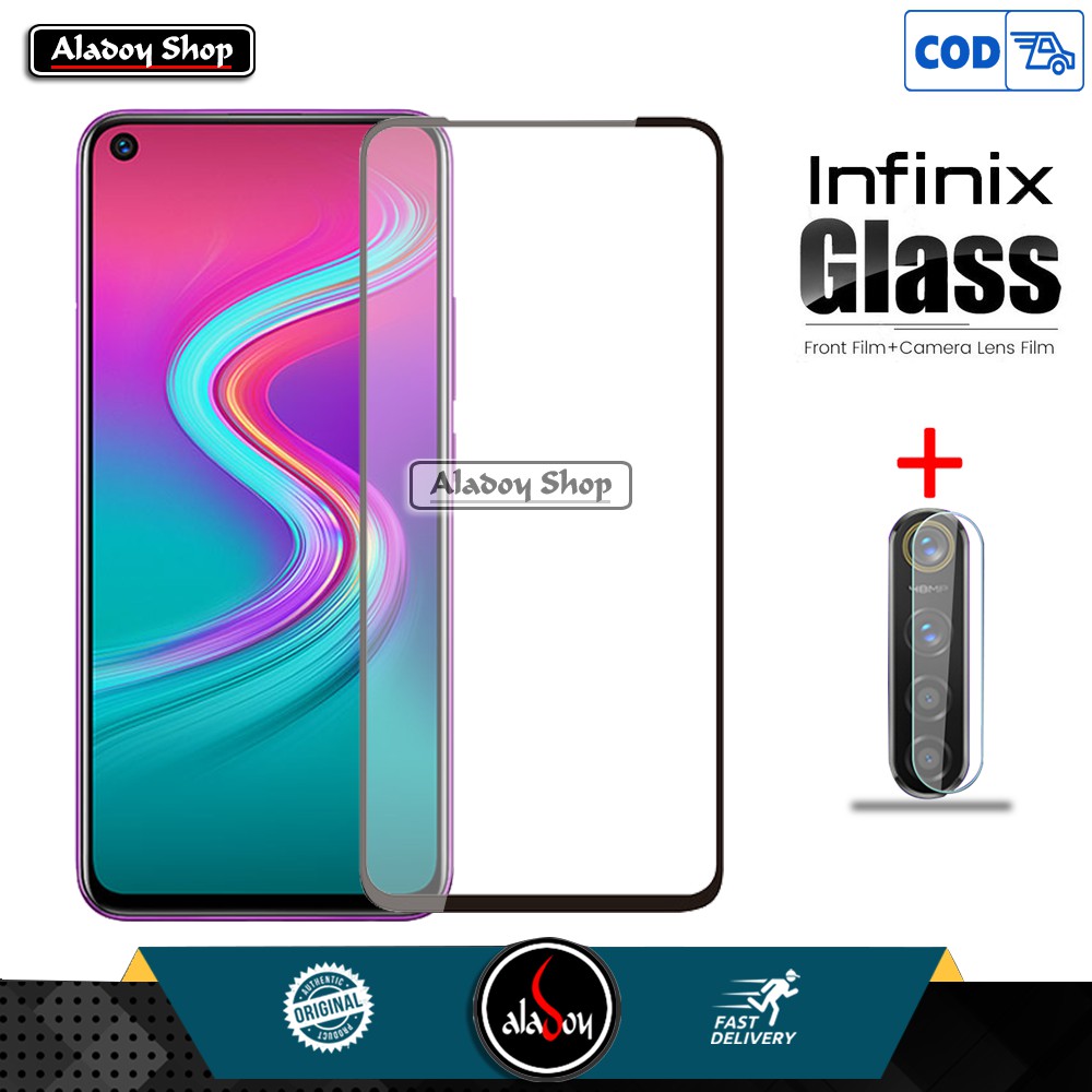 PAKET Tempered Glass Infinix S5 , S5 Lite Full Cover Screen Protector Free Tempered GlassCamera Lens