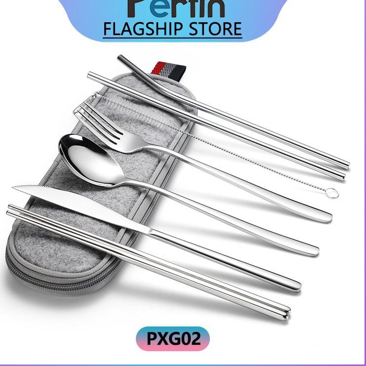 JAP Perfin PXG01/PXG02 Sedotan Stainless & Cutlery travel set # Silver ✡ ↔