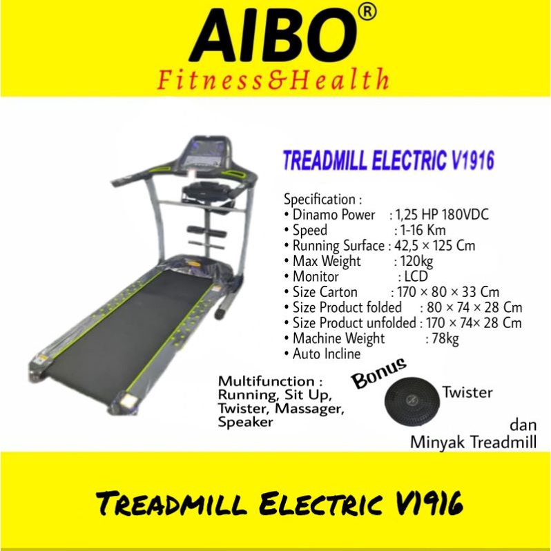 AIBO FITNESS & HEALTH BANJARMASIN - PROMO/ BUY1 GET 3/ TREADMILL ELEKTRIK V1916 / Treadmill Elektrik