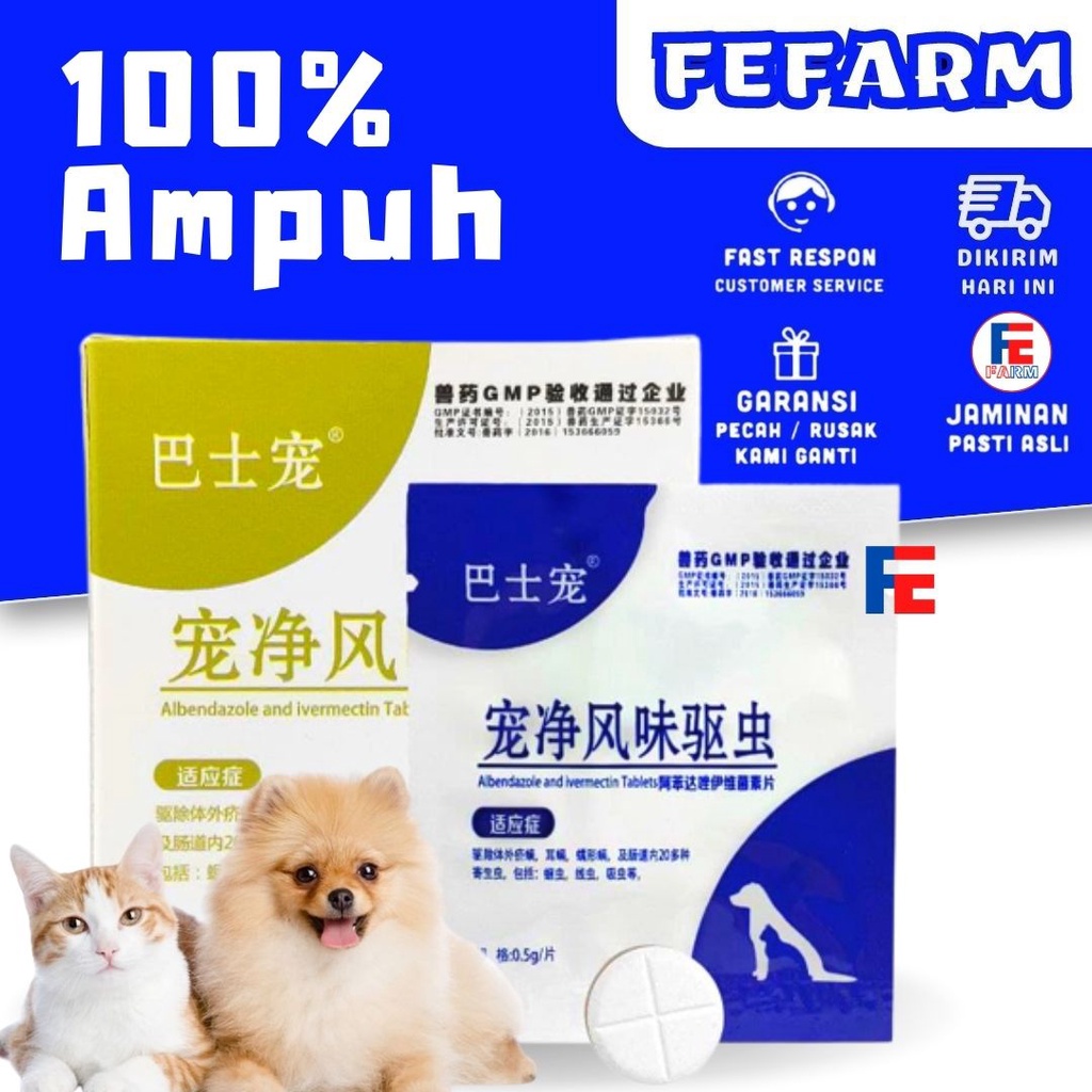 Obat Cacing Cacingan Kucing Anjing Tablet Sachet FEFARM