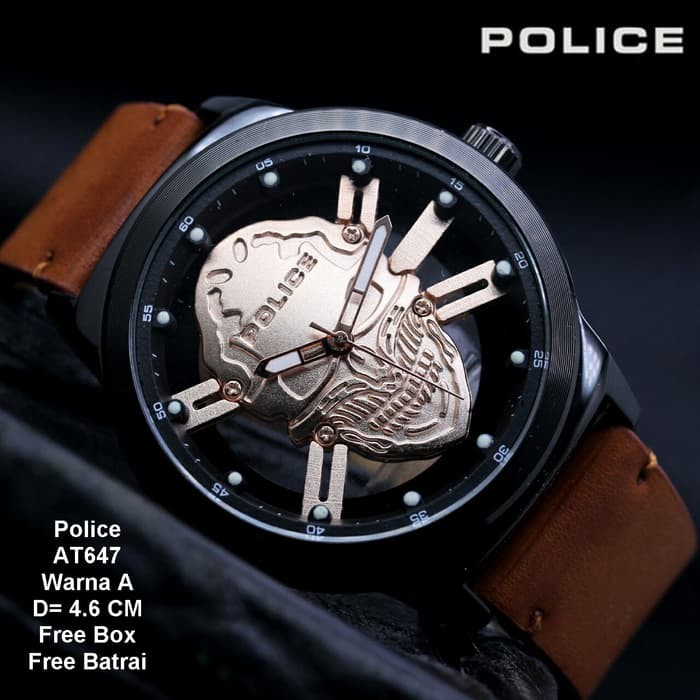 BEST PRICE JAM TANGAN FASHION BRANDED SPORTY COWOK SPORTY MURAH POLICE SKULL RING BLACK COLOR ON