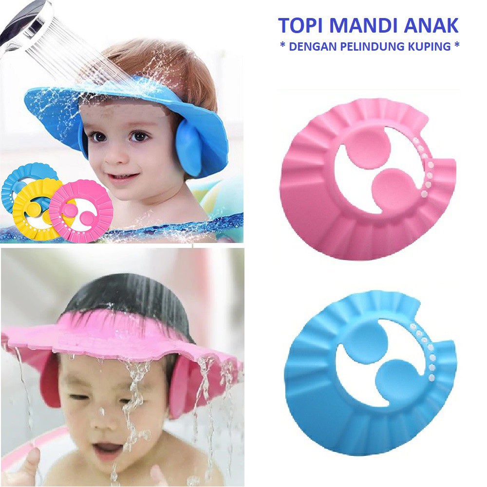 TOPI Keramas Anak SHOWER CAP BAYI / ANAK - Pelindung Mata / Wajah Saat mandi chn