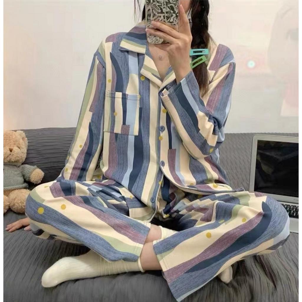 SETELAN BAJU TIDUR PIYAMA IMPORT WANITA KOREA LENGAN PANJANG CELANA PANJANG