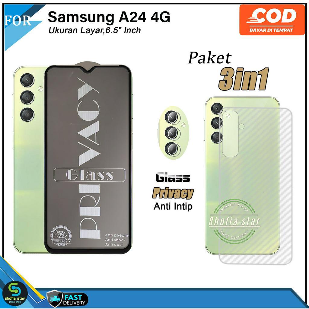 Paket 3in1 Tempered Glass Ceramic Privacy Samsung A24 4G A34 5G A54 5G M14 5G  Anti Gores Anti Spy Full Layar