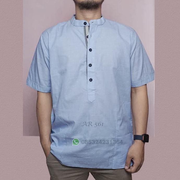 baju koko biru muda berkualitas