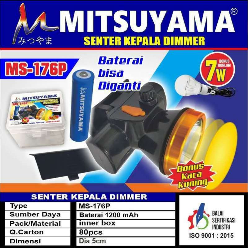 Senter Kepala Mitsuyama MS 176P Bisa Copot Baterai Best Seller