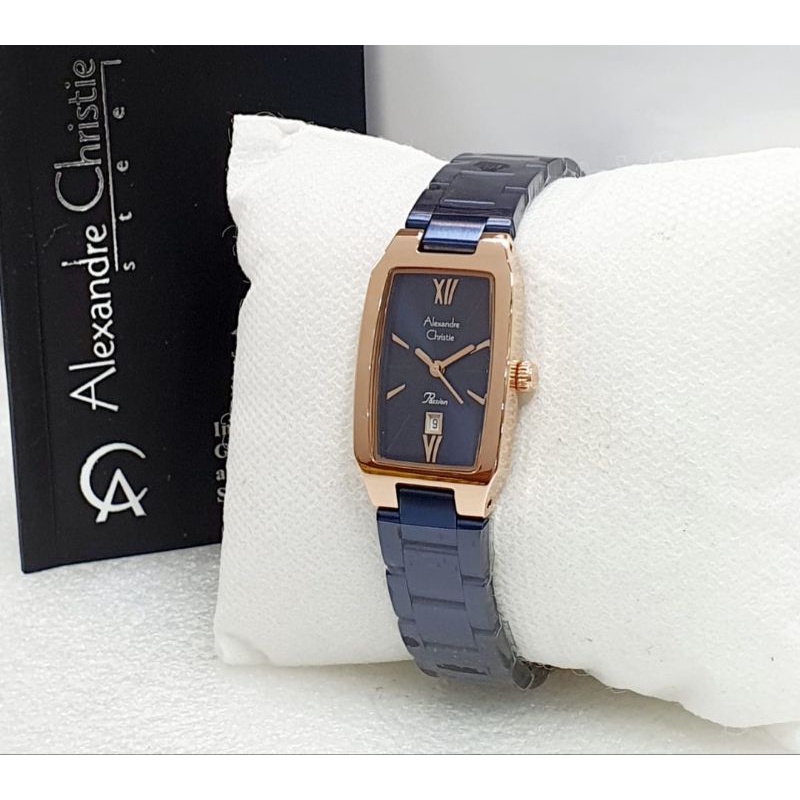 ALEXANDRE CHRISTIE AC 2455 JAM WANITA ROSEGOLD BLUE  GARANSI RESMI 1 TAHUN