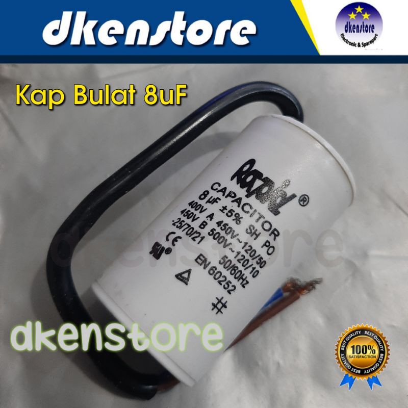 Kapasitor bulat 8uF Capasitor 8 uF Rapid pompa mesin cuci