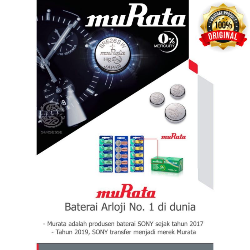 BATERAI JAM TANGAN MURATA SR626SW 377 / SONY MURATA ORIGINAL SR626SW 377 / BATERAI JAM TANGAN UKURAN 626 / BATERAI JAM TANGAN UKURAN 377 / SR626, SR626SW, SR66, 177, 376, 377, SG4, AG4, LR626, LR66, SR626W