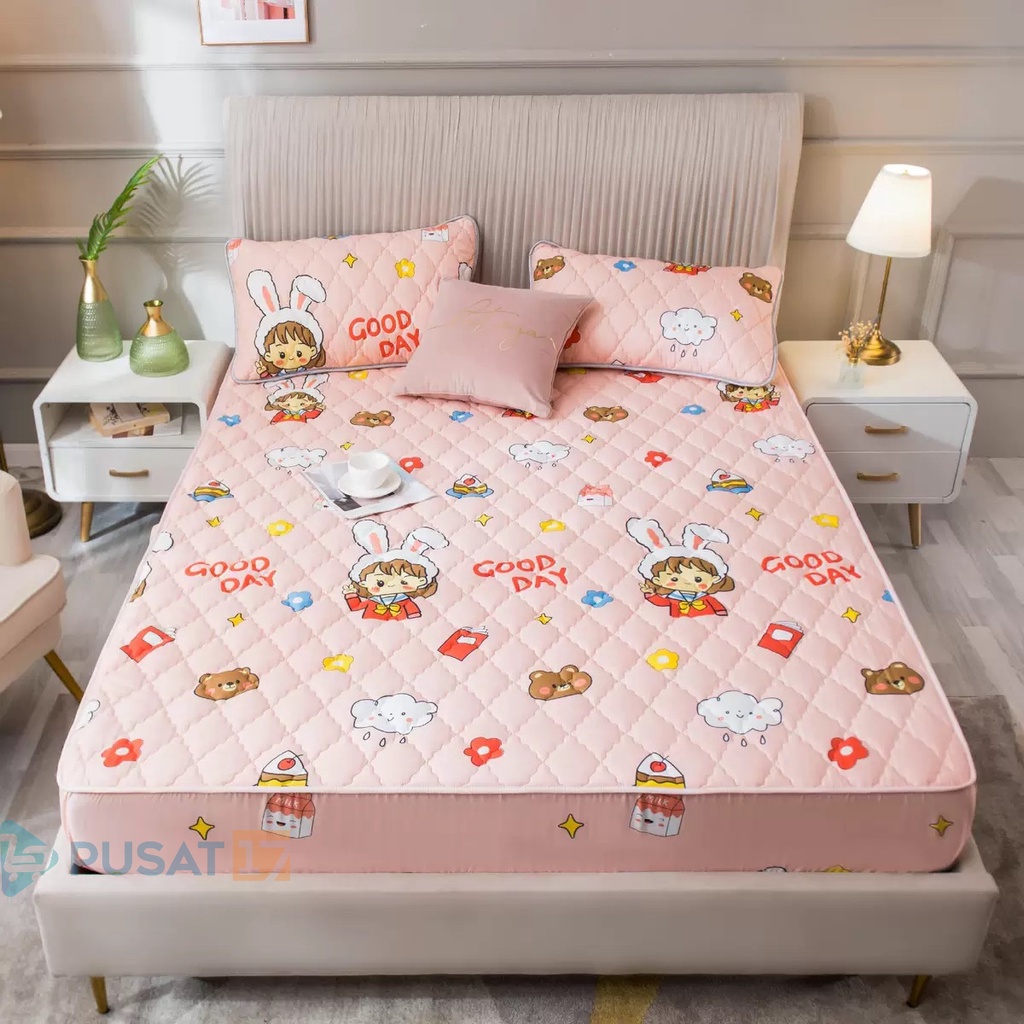 PUSAT17 SPREI WATERPROOF KARAKTER SPREY 160X200CM 180X200CM 200X200CM SPREI ANTI AIR MOTIF / SPREI PROTECTOR MATRAS KASUR 90X200CM 120X200CM-Good Day