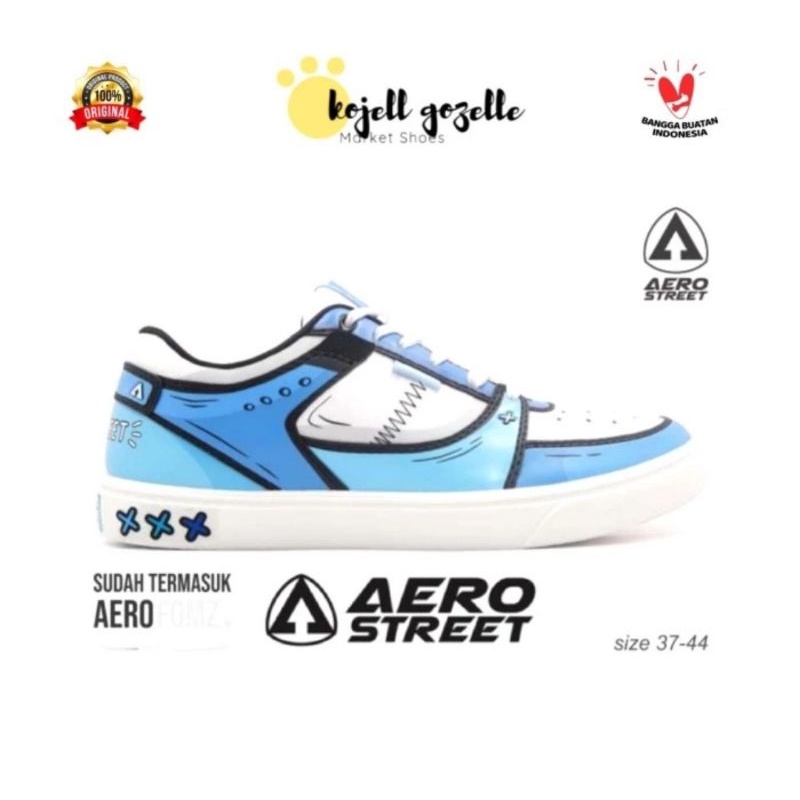 Aerostreet 37-44 2D Hoops Low Putih Biru Muda - Sepatu Sneakers Casual Sport Pria Wanita