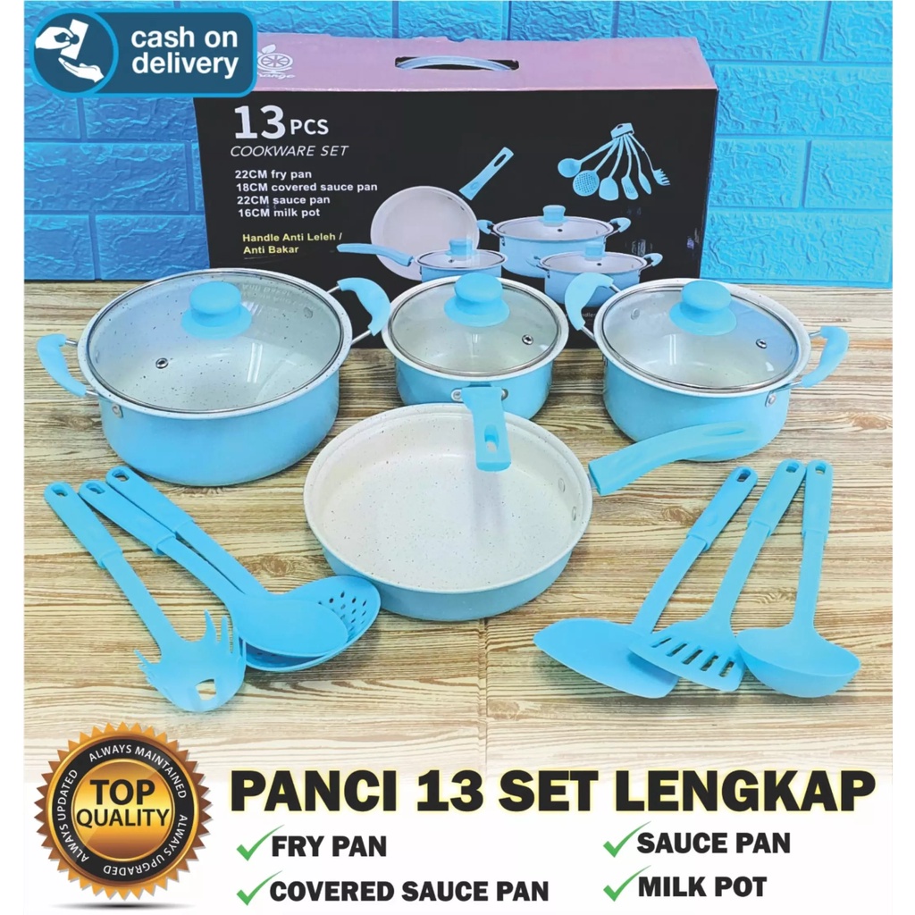 BISA COD Paket Cookware panci Set 13 Tutup Kaca Serbaguna panci set lengkap stainless steel Panci 13 Set-TERLARIS