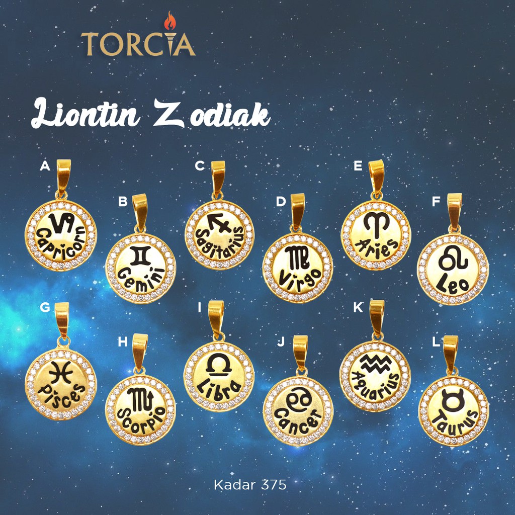 Liontin Zodiak Emas Asli Kadar 375 Torcia