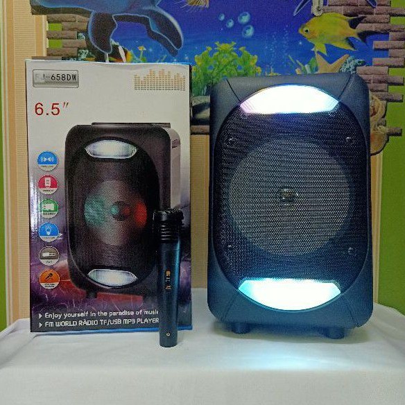 D658 speaker bluetooth karaoke free mic speaker aktif portabel termurah