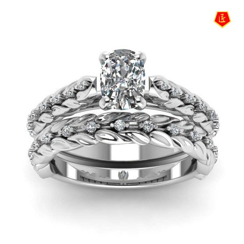 [Ready Stock]Fashion Creative Ear of Rice-Shaped Inlaid Diamond Double Ring