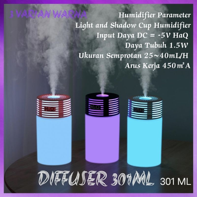 Humidifier Mini Aromatherapy Pengharum Pewangi Ruangan Purifier Difuser 301 ML Untuk Essential Oil Fragance Oil Humidifier Diffuser Air Purifier Aromaterapy Essential oil Difuser 301 ML