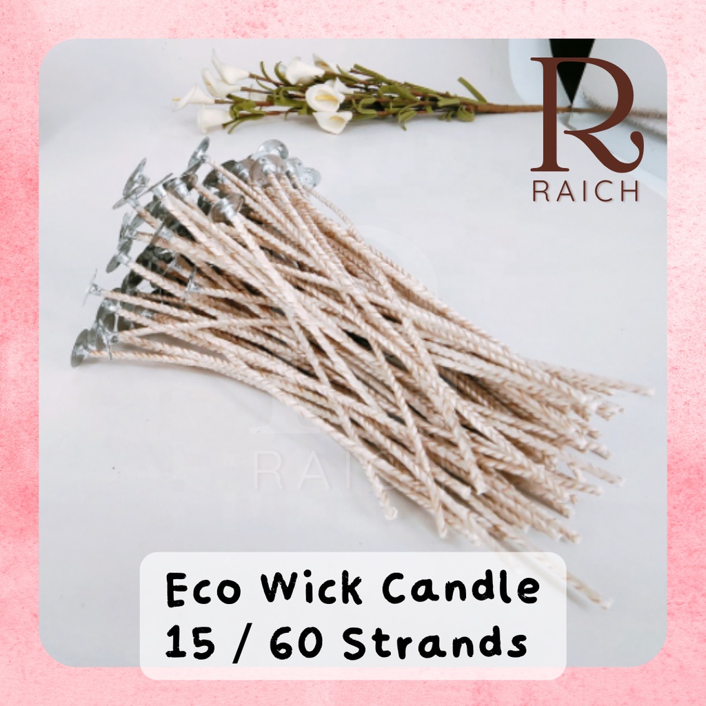 Eco Wick Scented Candle Natural Prewaxed with Sustainer Tabs Sumbu Lilin 15cm 15 60 Strands Friendly