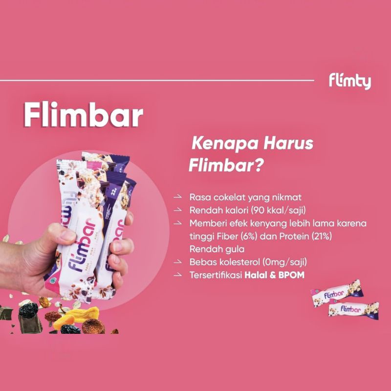 Flimty Minuman Pelangsing Flimbar Sereal Bar High Protein Snack Flimty  Original 100% isi 1 pc