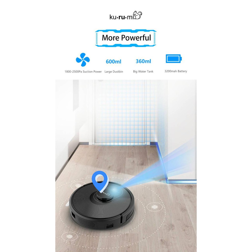 Kurumi KV 03 Robot Vacuum Cleaner With Laser+ Mapping / Mopping