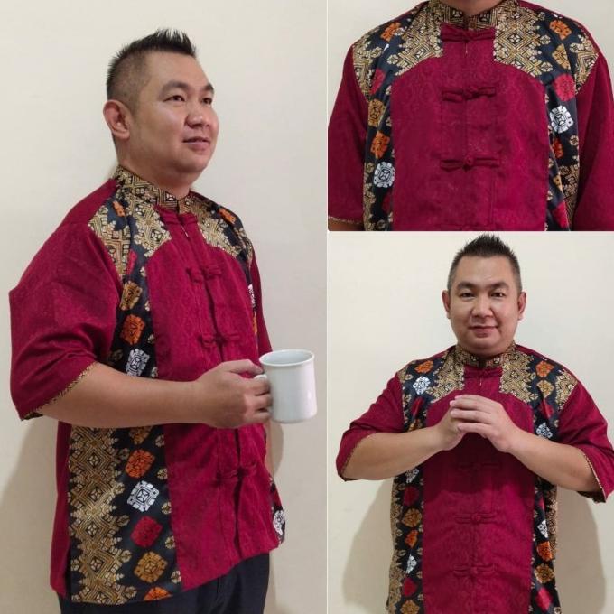 Baju Cina Jumbo Rico batik Imlek lengan pendek Pria