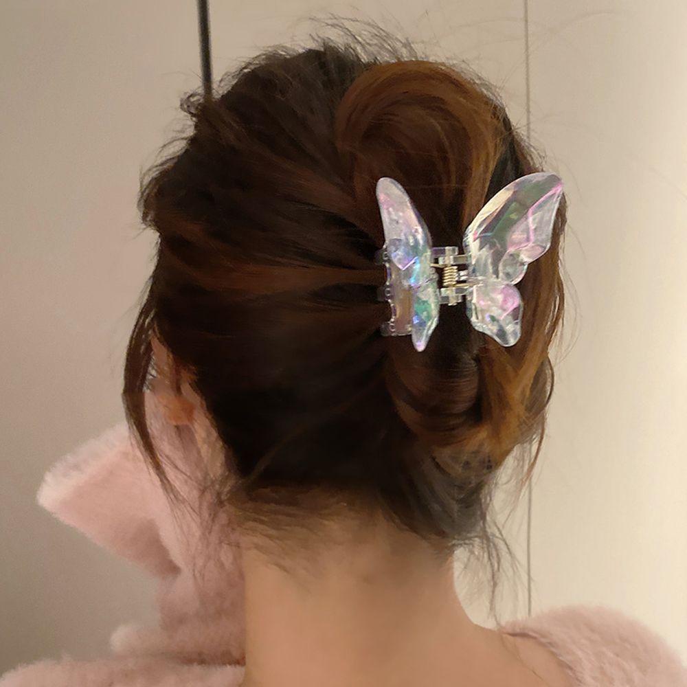 NEEDWAY Needway Butterfly Hair Claw Lucu Manis Elegan Bagian Belakang Kepala Laser Peri Perempuan Rambut Kepiting Klip