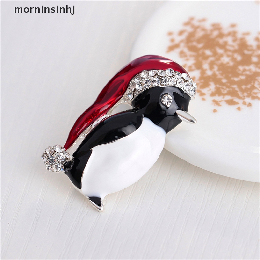 Mornin 1pc Bros Pin Bentuk Penguin Natal Aksen Berlian Imitasi Untuk Wanita