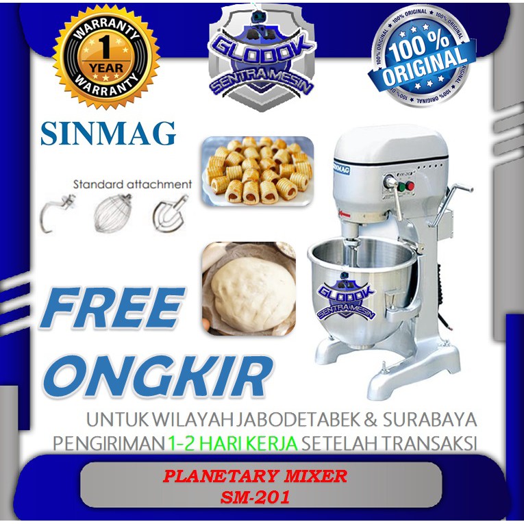 Mesin Pengaduk Adonan Roti Planetary Mixer 20L SM-201 SINMAG