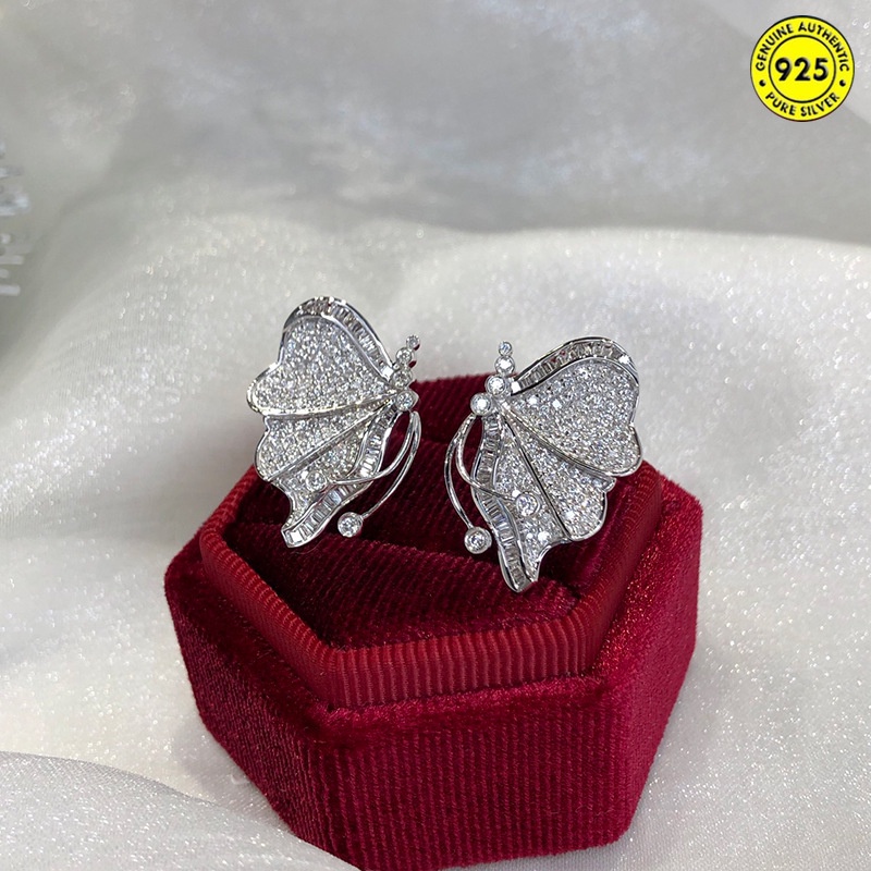 Anting Tusuk Sterling Silver 925 Desain Kupu-Kupu Hias Berlian Untuk Wanita