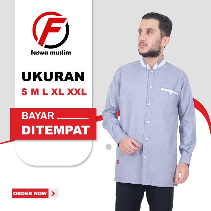 Kemeja Kerah Shanghai Pria Lengan Panjang