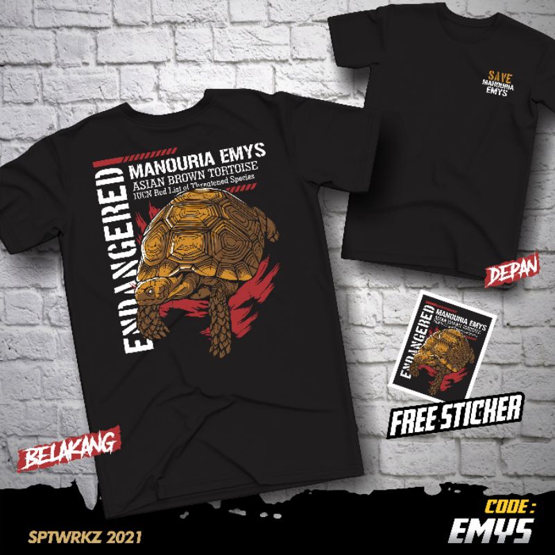 Kaos Reptile Manouria EMYS Cotton Combed 30S Adem Nyaman Sablon DTF Premium Free Sticker