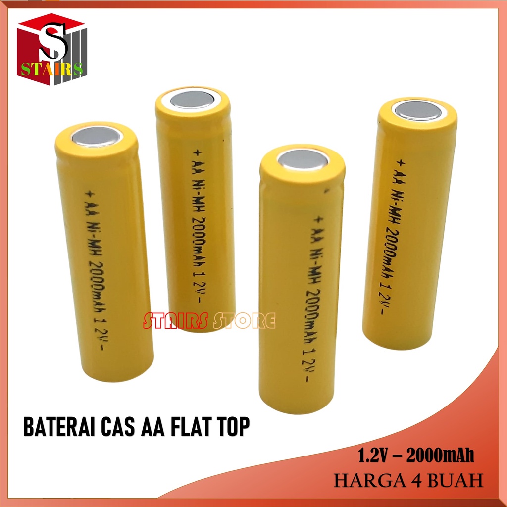 Baterai Cas A2 Multifungsi 1.2Volt-2000 mAh Isi 4 Buah Flat top