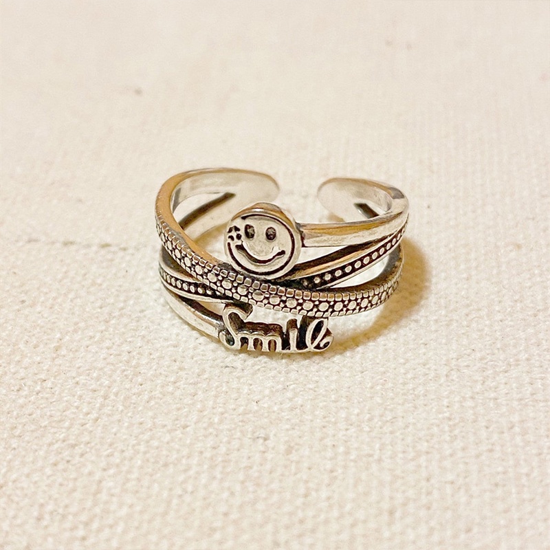 Smiley Surat Cincin Kepribadian Wanita Retro Pembukaan Adjustable Pasangan Cincin Perhiasan